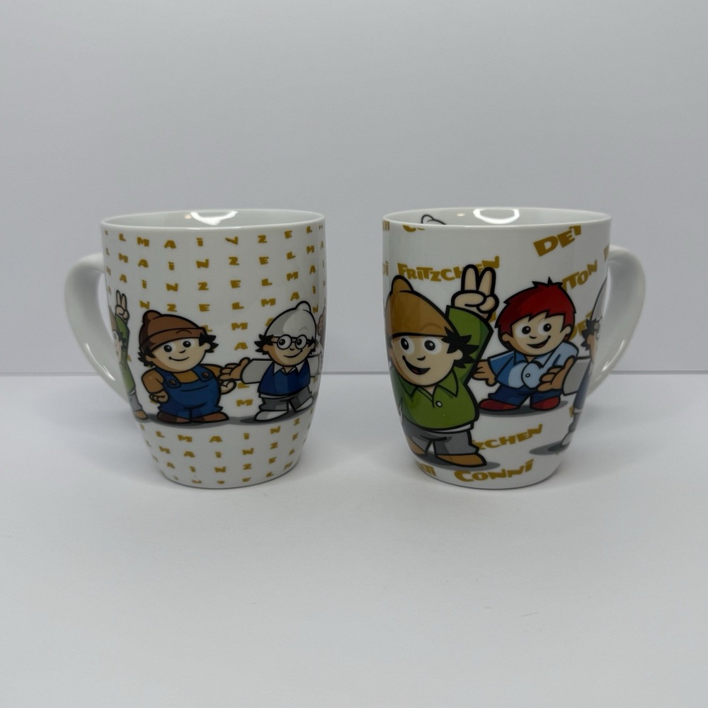 Mainzelโ Mannchen 12 Oz Coffee Mugs Cups Set Of 2 ZDF Television Germany 2011